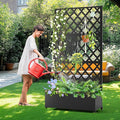 Metal Planter Box with Trellis Raised Garder Bed with Drainage Hole Privacy Screen &amp Trellis for Climbing Plants Outdoor Plant Stands 35''L×17''W×73''H Black