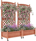 29.5x 13x 61.5Elevated Raised Garden Bed with Trellis - Rolling Wooden Planter Box with Drainage Holes &amp Wheels | Perfect for Climbing Plants Veggies &amp Flowers On Patios or Yards 2 PCS