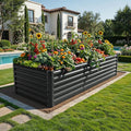 YITAHOME 96x48x24 in Galvanized Raised Garden Bed Kit Large Metal Planter Box with Gloves Safety Rubber &amp Support Rod Outdoor Flower Bed for Plants Vegetables Black