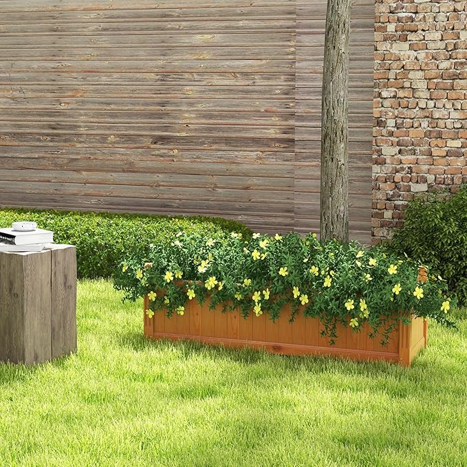 HAPPYGRILL Raised Garden Bed Elevated Planter Box with Drainage Holes Outdoor Wood Planter Container for Vegetables Flowers &amp Herbs Planter Raised Beds for Garden Patio Balcony
