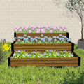 Elevated Wooden Raised Garden Planter - 3-Tier Outdoor Flower &amp Vegetable Box for Patio Backyard or Garden - Durable Weather-Resistant Design - 47.2 x 21.7 x 18.1 (Brown)