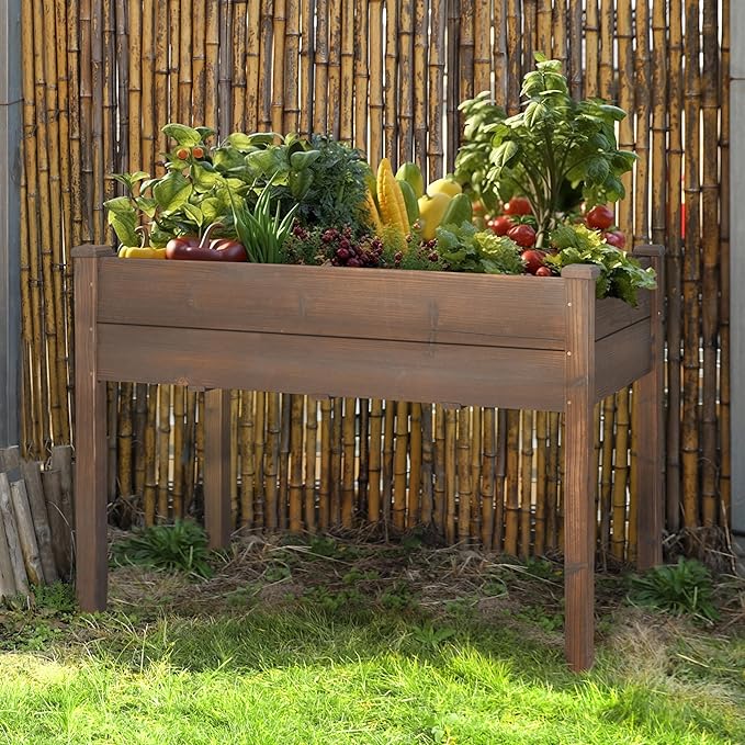 48x24x30 in Raised Garden Bed with Legs Outdoor Elevated Wood Planted Box with Liner &amp Drainage Hole for Vegetable Flower Backyard and Patio Rustic