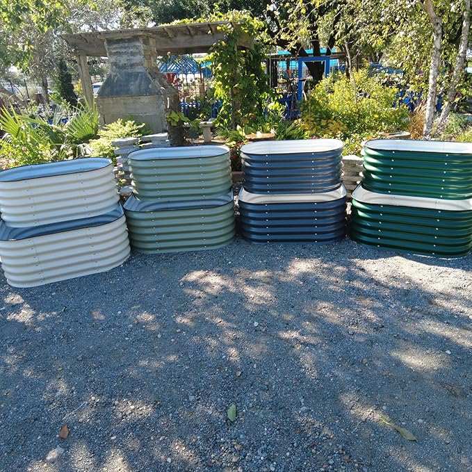 Vego garden Cascading Raised Garden Planter Box Outdoor Metal Galvanized Gardening Bed for Vegetables Herb &amp Flower British Green