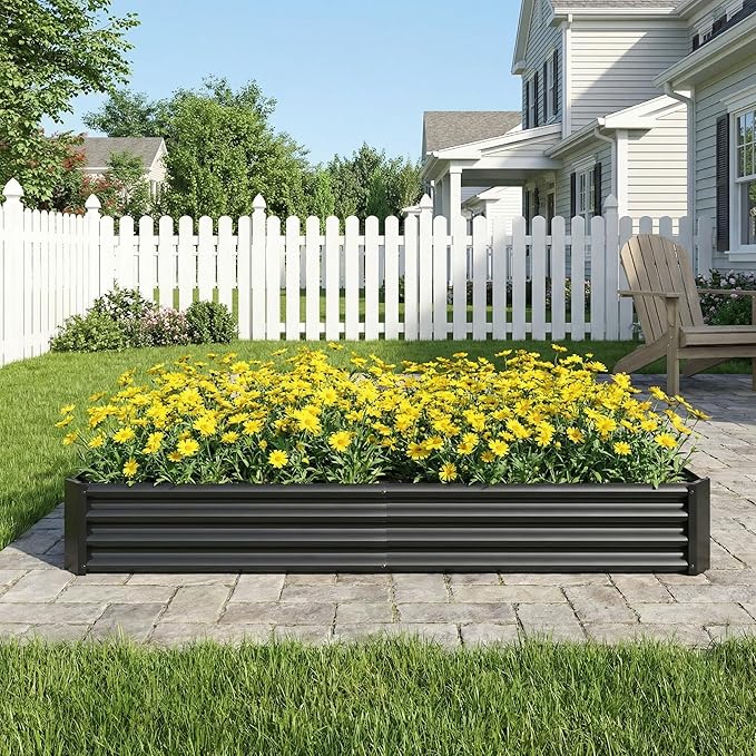 Metal Galvanized Raised Garden Bed Kit 6 x 3 x 1 ft Galvanized Steel Raised Garden Planter Box Outdoor with Open Base for Growing Vegetables/Flowers/Herbs/Fruits/Succulents Rectangle Black