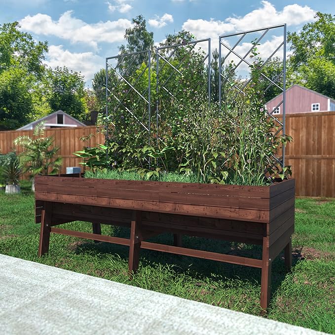 6x3x2FT Raised Garden Bed for Vegetable and Flower with Legs Large Outdoor Elevated Wood Planted Box with Liner Backyard and Patio Rustic Brown