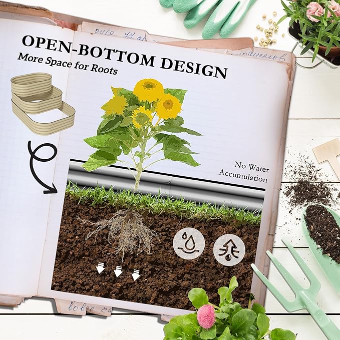 Outsunny 3-Tier Galvanized Steel Raised Garden Bed Kit 62.25 x 43 x 32.25 3 Combining Planter Boxes with Rubber Strip Edging Open Bottom for Backyard Garden Patio Cream White