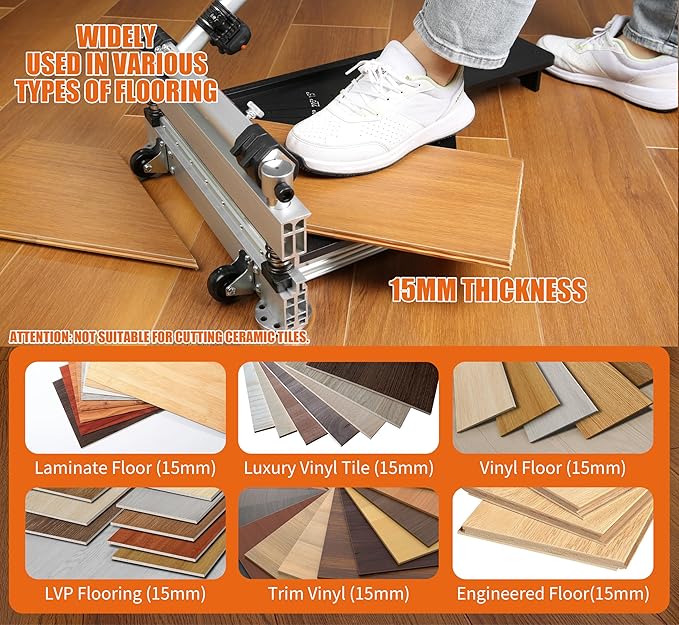 Laminate Floor Cutter 13” Vinyl Floor Cutter with Wheels – Easy Angle &amp Length Cutting Flooring Tools - Cuts Laminate Floor Engineered Wood LVP LVT VCT SPC WPC HSS Blade/LED Light