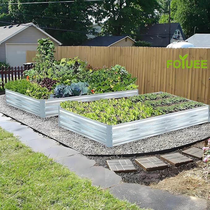 Galvanized Raised Garden Beds for Vegetables Large Metal Planter Box Steel Kit Flower Herb (8 x 4 x 1 ft * 2 Pack Galvanized)