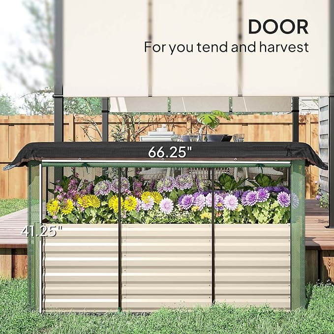 Premium Quality Galvanized Steel Raised Plantering Box with Vegetable Protection Cage and Shade Shield Beige Finish Weather Tolerant