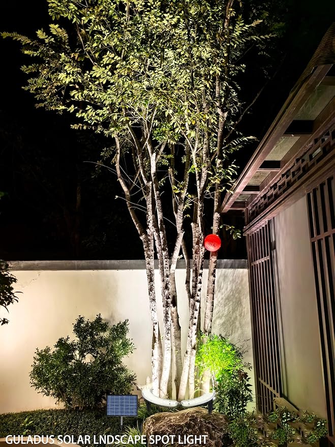 Solar Palm Tree Lights Outdoor 12000 mAh &amp 32 LEDs Outdoor Yard Lighting 6000K Uplight Landscape Spotlights Solar Powered Flood Lights for Large Tree Yard Landscape Garden