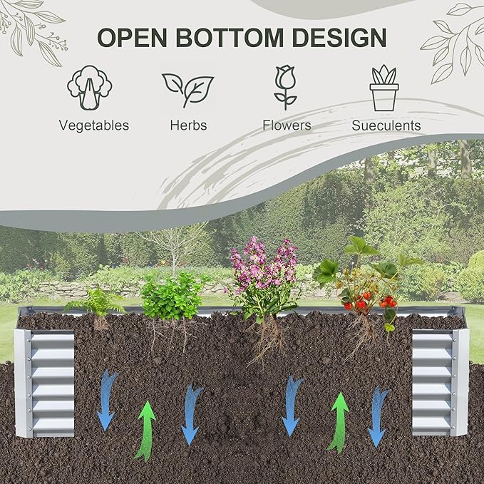Domi Raised Garden Beds Outdoor 6x3x1.5Ft Thickening Tall Metal Rectangular Deep Root Box Planter for Vegetables Flowers Herbs and Succulents 1.5 Deep w/ 192 Gallon Capacity - Silvery