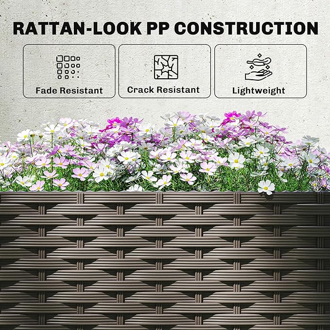 Outsunny 3PCS Plastic Planter Box with Trellis Self-Watering Raised Garden Bed with Trellis and Automatic Watering Timer Kit Outdoor Raised Planter with Drainage Holes Plugs and Water Reservoir