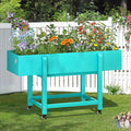 LUE BONA Raised Garden Bed with Wheels 48 * 16.7 * 28 in Poly Elevated Outdoor Planter Box with Tools Weather Resistant Standing Growing Bed Herb Planter for Vegetable Flowers Fruits