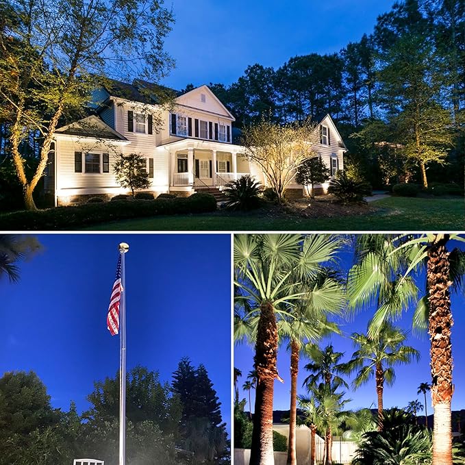 SUNVIE LED 40W Spot Lights Outdoor 5000K Daylight White Plug in Flag Pole Light 120V Ultra Bright Landscape Spotlights for Yard House Tree Lawn Signage Outdoor Spotlight with Stake &amp 5.5FT Cord