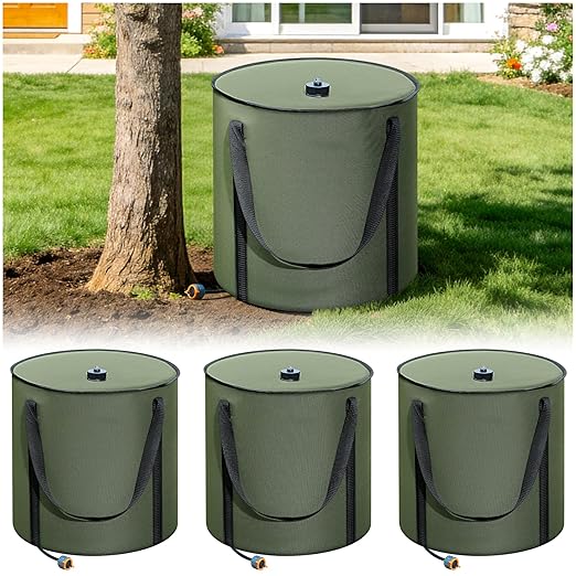 HIRALIY 15 Gallon Cylindrical Tree Watering Bag 3 Pack Slow Release 1-5 Days Deep Root &amp Automatic Drip Irrigation System for Multi-Trunk Newly Planted Small Trees and Shrubs