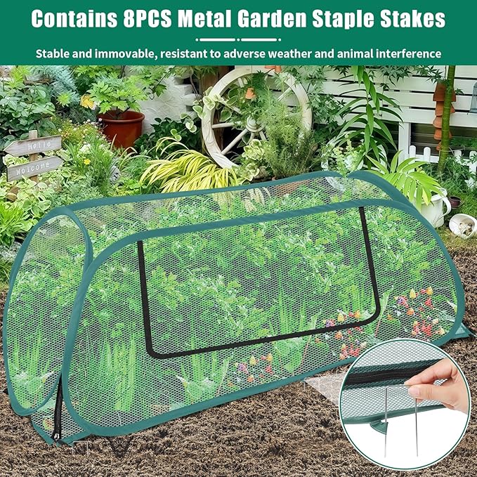 2Pack Garden Covers for Raised Beds Pop Up Mesh Plant Covers for Outdoors 30% Sunblock Plant Shade Tent Crop Cage for Seedlings Vegetable Against Birds Animals with 8 Stakes (45X22X16)
