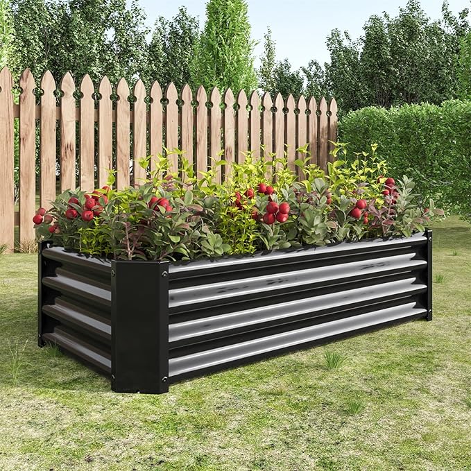 Raised Garden BedRaised Beds for Gardening Outdoor for Vegetables Flowers Ground Planter BoxGalvanized Raised Garden Beds. (Black with 4x2x1ft)