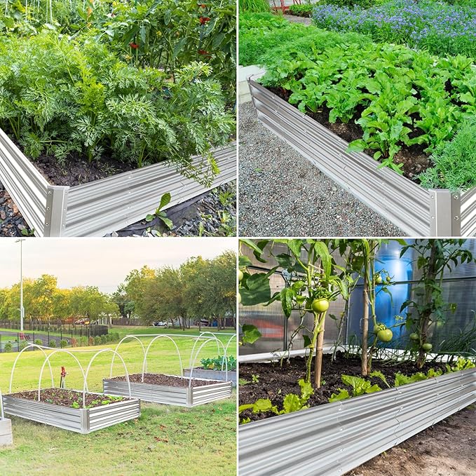 JERIA 6×3×1ft Raised Garden Bed with Support RodsGalvanized Raised Garden Bed Kit Outdoor Metal Gardening Planter Box for Vegetable Fruits Flower