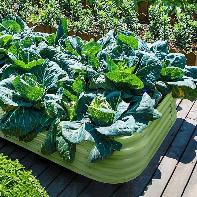 VASGOR 17 Tall Metal Raised Garden Bed 9-in-1 Modular Design 8ft x 2ft Aluzinc Planter Box for Vegetables Herbs &amp Flowers Heavy-Duty Anti-Rust Open-Bottom Raised Beds for Gardening (Olive Gre