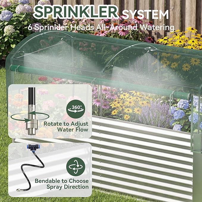 8x4x3 ft Tall Galvanized Raised Garden Bed with Self-Watering System Elevated Planter Boxes Outdoor with Mesh Cover Rectangular Deep Raised Beds for GardeningVegetablesFlower Backyard Patio