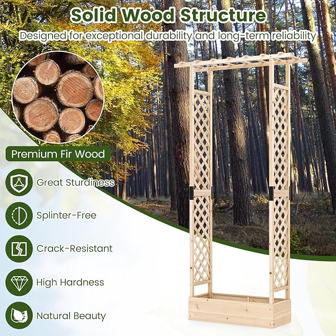 S AFSTAR Raised Garden Bed with Trellis 2 Pieces Fir Wood Planter Box with Flat Roof &amp Drainage Holes Vertical Planter Raised Bed for Climbing Plants Flowers &amp Vegetables 43 x 14 x 89 (