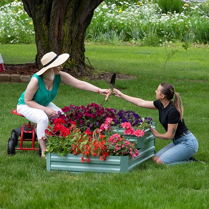 Sunnydaze 2-Tier Galvanized Steel Raised Garden Bed - for Flowers Plants and Vegetables - 94.5-Gal Soil Capacity - Green