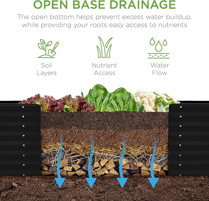 Best Choice Products 8x2x2ft Raised Outdoor Metal Garden Bed Deep Root Box Planter for Vegetables Flowers Herbs 240 Gallon Capacity 100% Non Toxic Materials - Black