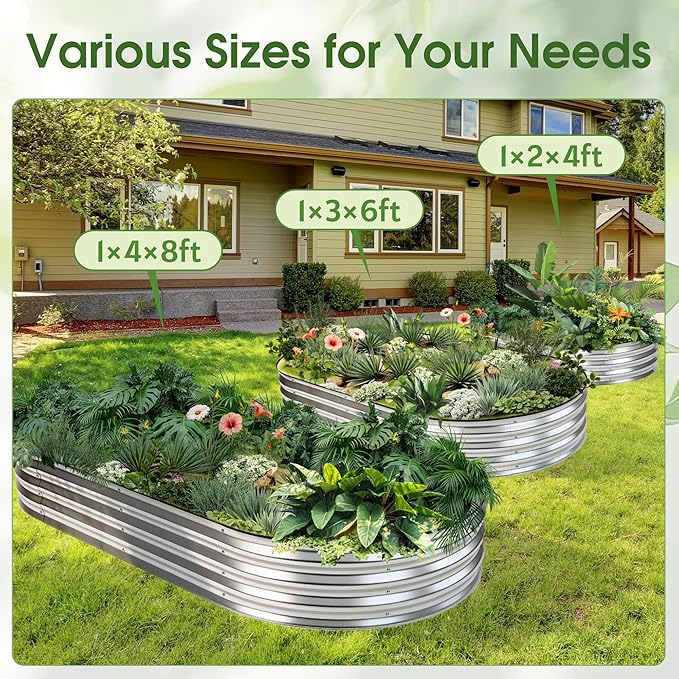 NEWBULIG Heavy-Duty Galvanized Oval Raised Garden Bed for Outdoor Metal Planter Box with Open Base Easy Assembly with Safe Edges for Vegetables/Flowers/Herbs