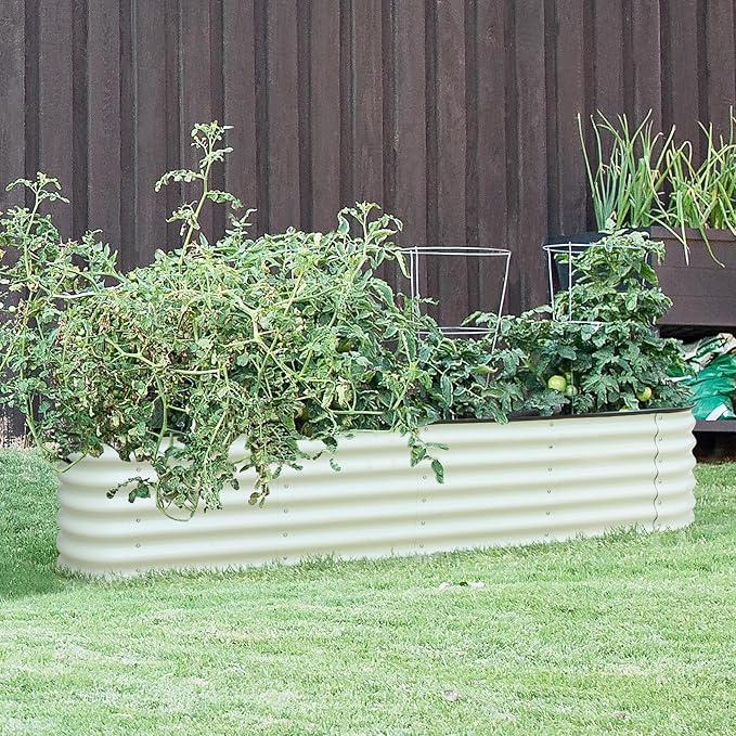 8x2x1.4ft Galvanized Raised Garden Bed 9-in-1 Metal Raised Planter Box Oval Outdoor for Vegetable Flower Backyard and Patio Cream White
