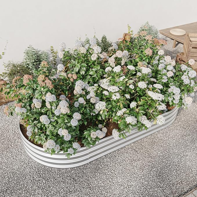 Raised Garden Bed Outdoor Metal Silver Larger Capacity for Planting Outdoor Lawn Porch Summer Garden