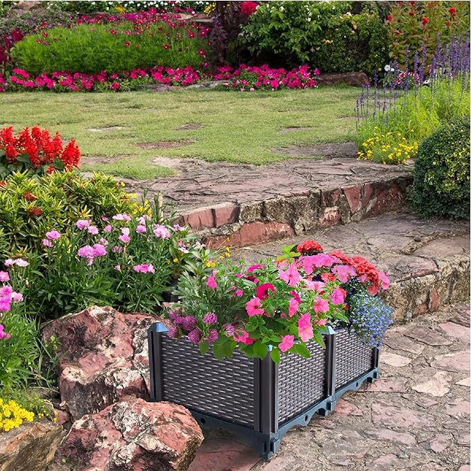 Trenton Gifts Set of 2 Raised Planter Box. Brown.Great for Outdoor Plants &amp Flowers