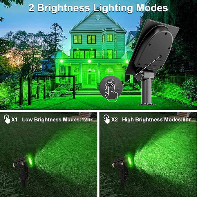Solar Spot Lights Outdoor Solar Landscape Spotlights IP65 Waterproof 9.8ft CableAuto On/Off Outdoor Wall Lights for Garden Yard Driveway Porch Walkway Pool (6000K White+Green)