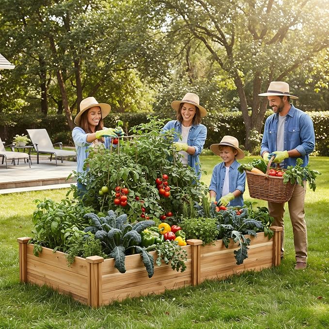 Durable Wooden Planter Box Outdoor – Natural Acacia Wood Raised Bed for Diverse Planting – Elevated Garden Box for Vegetables – Promotes Better Drainage – Sturdy Garden Bed (47x25x10 IN)