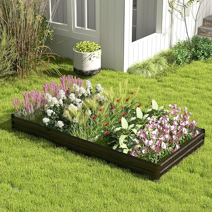S AFSTAR 8 x 4 x 1 ft Metal Raised Garden Bed Above Ground Garden Bed with Open-Ended Base Reinforced Bracket Large Outdoor Planter Box Rectangular Raise Garden Beds Veggies Flower Herb Fruit (1)