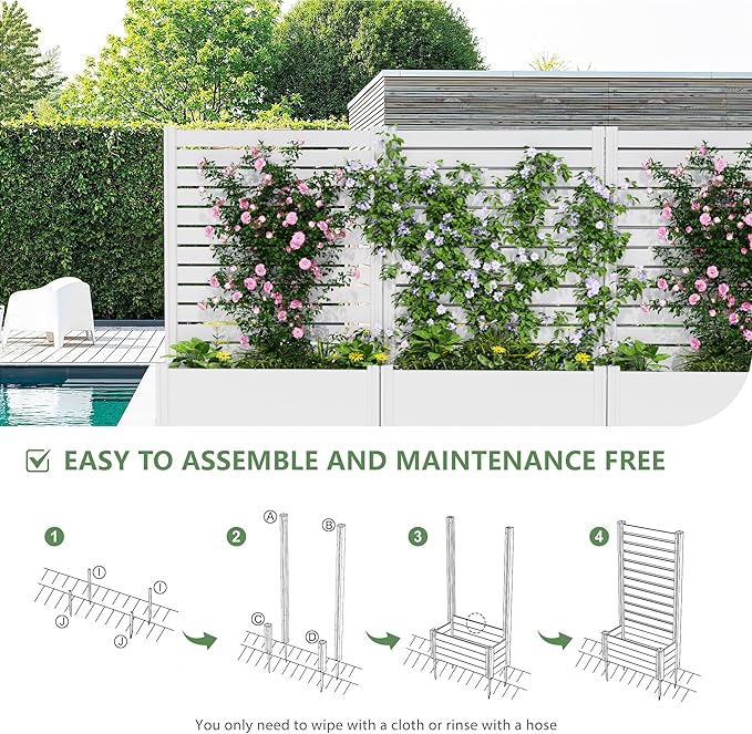 Casaphoria Raised Garden Bed with Trellis 59x30x12 Planter Box with Open Bottom for Gardening Vegetables &amp Vines and Climbing Plants White