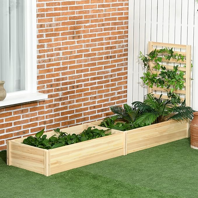 Outdoor Plant Raised Bed Wood Planter Box with Trellis Flower Box for Plant Climbing Vertical Garden for Balcony Patio Yard Easy Assembly Natural 90.5 L x 23.5 W x 43.25 H