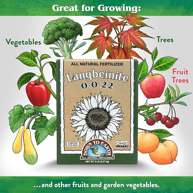 Down To Earth All Natural Fertilizers Organic Langbeinite Potassium Magnesium Sulfate (K-Mag) Granular Plant Food 0-0-22 5 lb