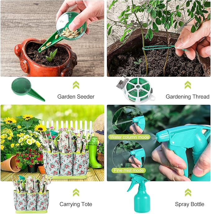 Gardening Tool Set - 13 PCS Heavy Duty Aluminum Gardening Tools Kit Floral Print Garden Tool Set with Non-Slip Rubber Handle &amp Durable Storage Tote Bag Gardening Supplies Gifts for Women Men