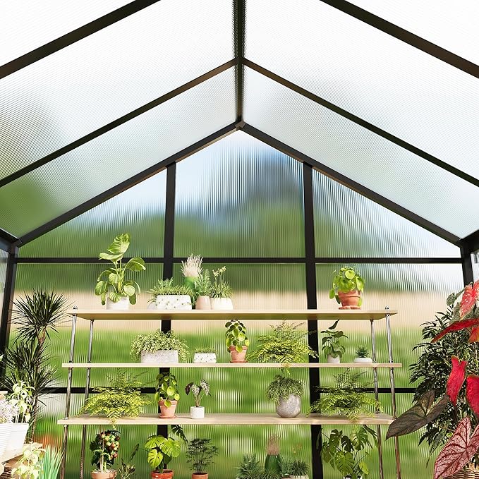 6x6 FT Greenhouse Greenhouses for Outside Polycarbonate Greenhouse with Aluminum Frame Lockable Door and Ajustable Roof Vent for Backyard Green Houses for Outside Garden Backyard Patio