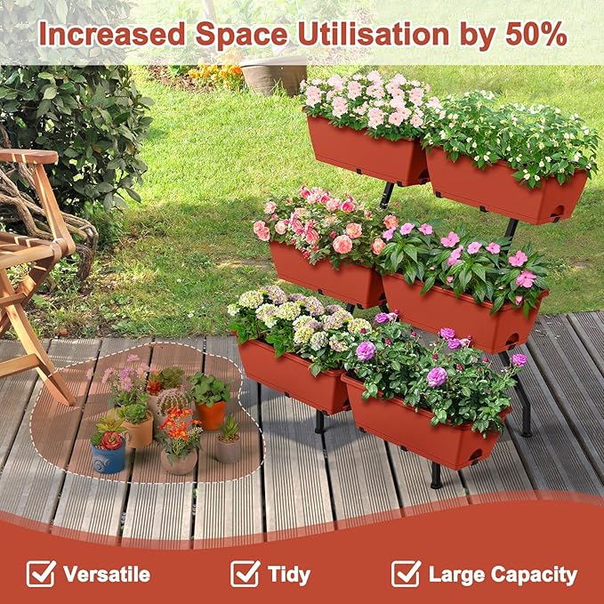 Raised Garden Beds Vertical Garden Planters Indoor Outdoor Standing Raised Planter Box with Legs Plastic Raised Bed Tiered Planter Boxes Elevated Herb Flower Beds for Vegetables Balcony Patio Red
