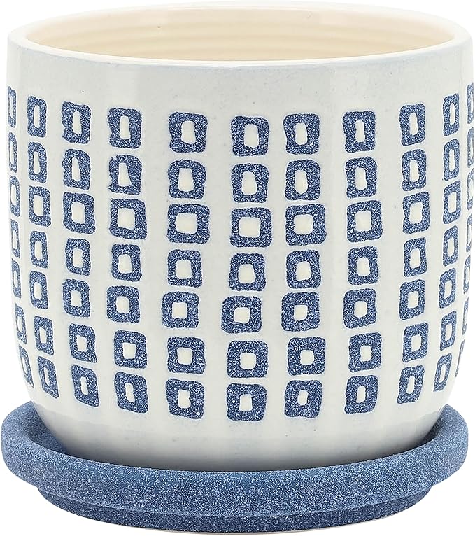 Generic 5 Tiny Squares Planter W Saucer Blue
