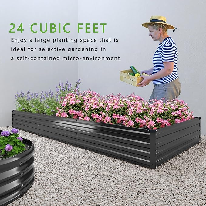 12x2x1FT Galvanized Raised Garden Bed KitVegetable Boxes-Rectangle Metal Flower BoxLarge Planter Raised Beds Outdoor Garden for PlantingFruitHerb-Black