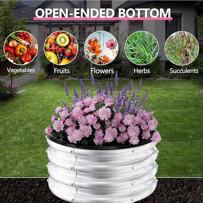 Galvanized Raised Garden Bed Outdoor 3 Pack 2x2x1Ft Metal Round Planter Box Heavy Duty Raised Beds for Vegetables Flowers Herbs Open Bottom Design Easy Assembly