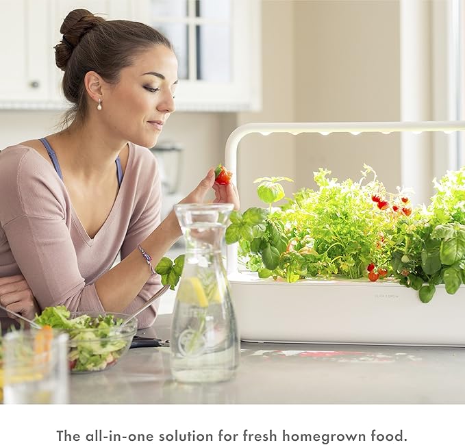 Click &amp Grow Indoor Herb Garden Kit with Grow Light | Easier Than Hydroponics Growing System | Smart Garden for Home Kitchen Windowsill | Vegetable &amp Herb Garden Starter Kit with 9 Plant pods
