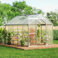 6X10 FT Greenhouse Greenhouses for Outside Aluminum Frame Polycarbonate Panels with Sliding Lockable Door and Ajustable Roof Vent Spacious Walk-in Design for Backyard Garden Patio Silver
