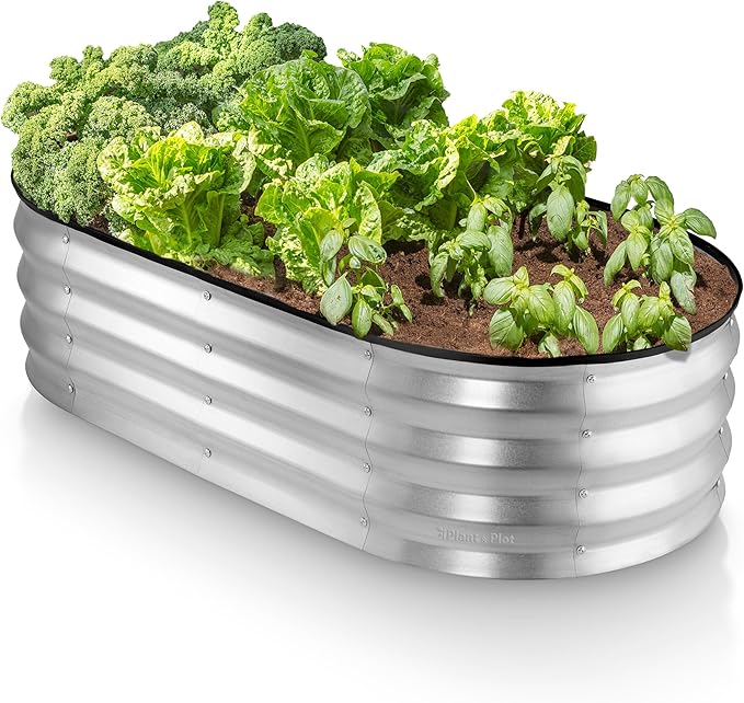 Galvanized Raised Garden Bed Outdoor // 4×2×1 ft Planter Boxes Raised Beds for Outdoor Plants Vegetables Gardening // Large Metal Raised Garden Bed Kit (Silver)