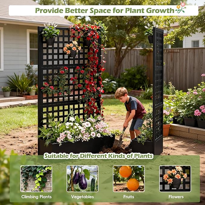 Metal Planter Box with Trellis Black Raised Garden Bed Privacy Screen Planters with Trellis for Climbing Plants Vegetable Flowers Outdoor Indoor Large 1Pc