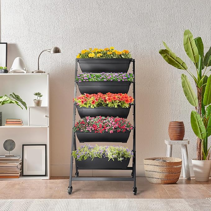 Vertical Garden Bed 5 Tiers Vertical Raised Garden PlanterOutdoor Garden Raised BedVegetable Flower Planter Raised Stand for Garden Gaden Tower for Flowers Vegetables Grow Your Own Herb Garden