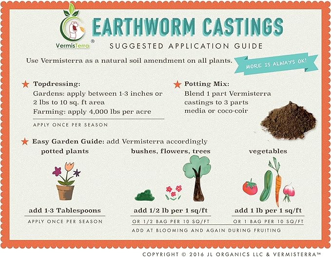 VermisTerra - Premium Earthworm Castings - Organic 10 LB Very fine Low Moisture Content Easy to Spread. Seed Starting propgation Improve Soil Structure Natural Plant Hormones for Fertility