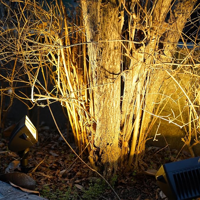 GOODSMANN Low Voltage Spotlights 18W LED Wall Wash Lights 12V Outdoor 8PK Brown Landscape Lighting Kits 1000 Lumen 2700K Warm White Metal Handwired Floodlights with Stakes and Connectors